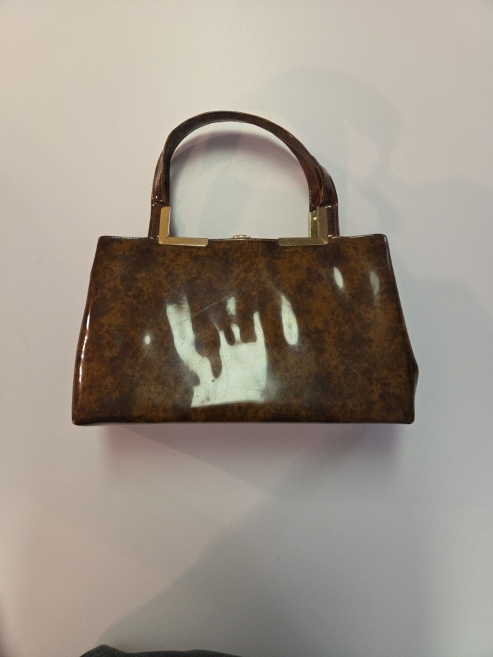 Classic Brown Patent Tortoise Shell Top-Handle Women’s Bag